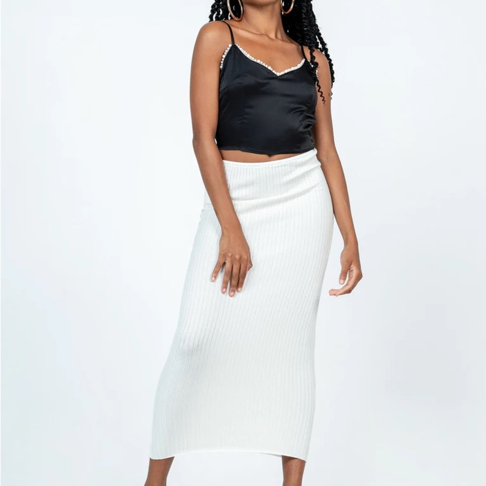 Princess Polly White Ribbed Skirt